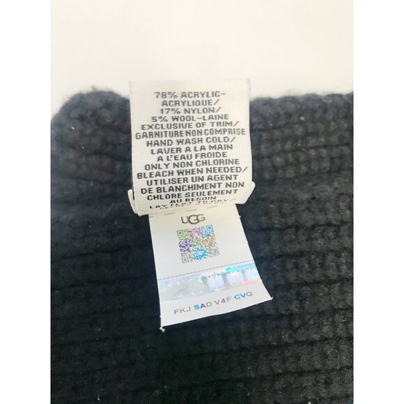 Ugg Scarf Womens OS Black Wool Blend Chunky Knit Cozy Winter Logo 76 X 8 Inches - Picture 7 of 7